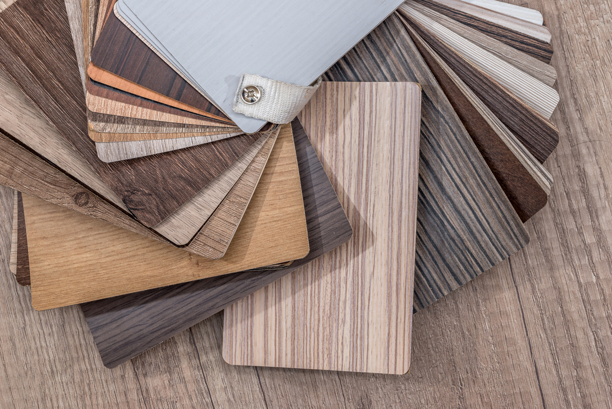 many thin wooden samples for interior design